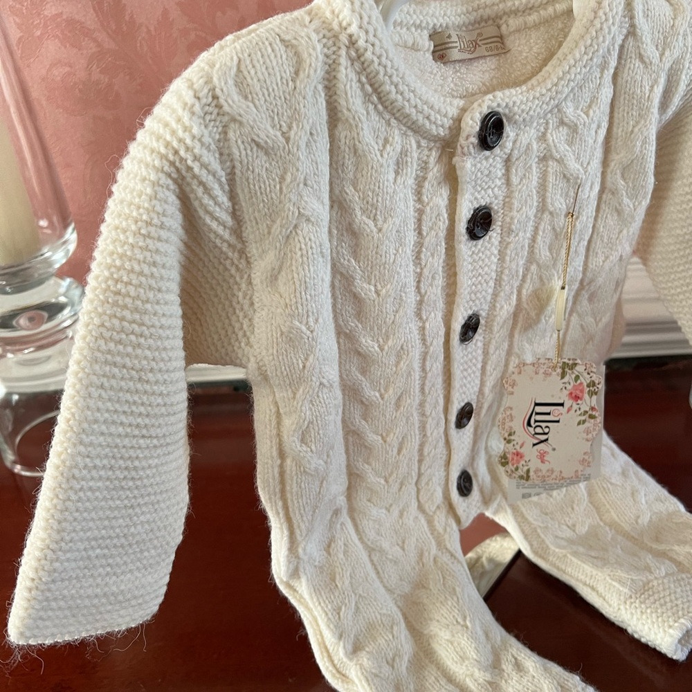 Sweater Romper by Lilax Baby. Natural color for girl or boy.